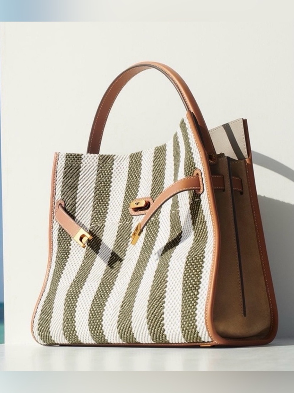 Tory Burch Lee Radziwill Stripe Leather Small Double Bag - Picture 4 of 11